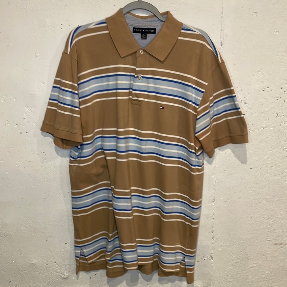 Men’s Tommy Hilfiger polo shirt size XXL / Tan w/ stripes